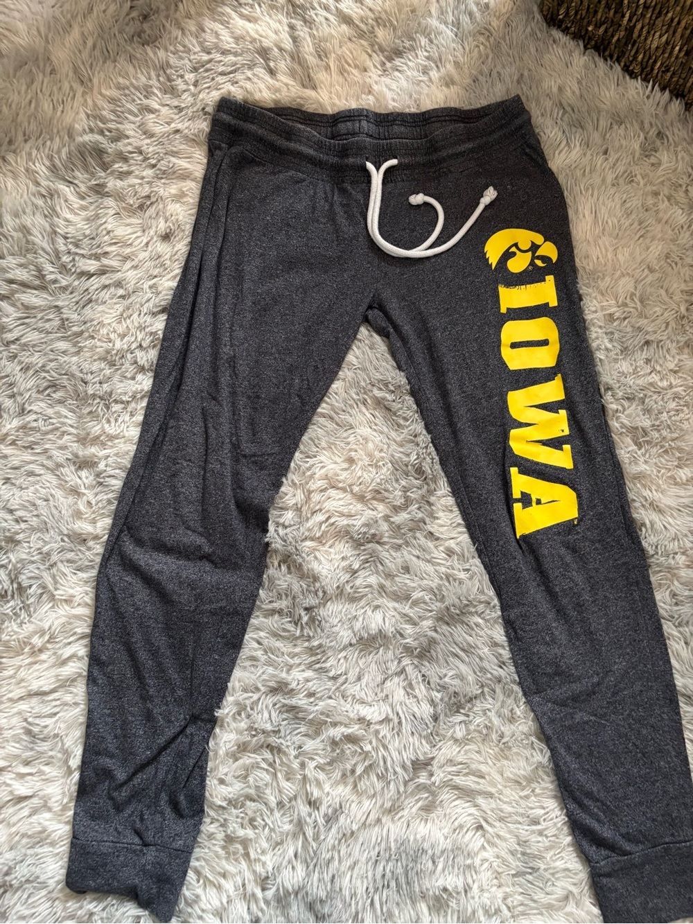 Iowa Womens Charcoal Gray Jogger Sweatpants with Yellow Logo